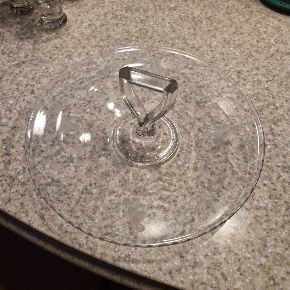 Etched Flowers Tray, Vintage Center Handle Serving Tray, Princess House Style